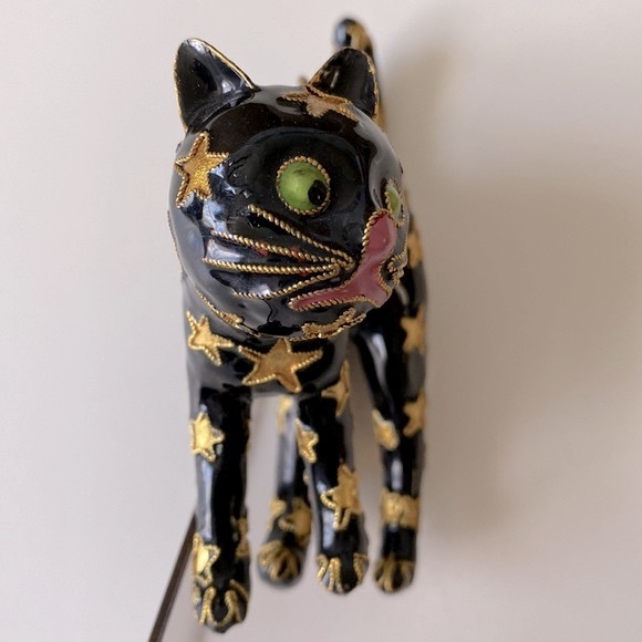 Enameled Faberge Style Hand Decorated Halloween Cat Decor - Picture 4 of 12